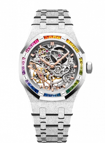 replica Audemars Piguet - 15468BC.YG.1259BC.01 Royal Oak 37 Double Balance Wheel Openworked Frosted White Gold / Rainbow watch
