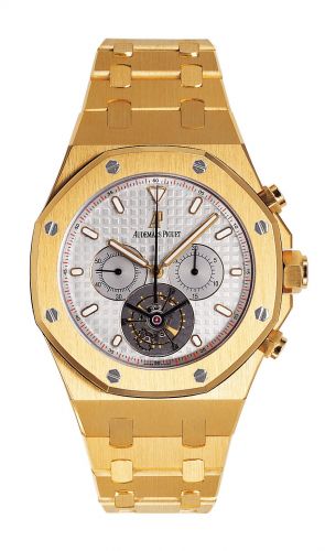 replica Audemars Piguet - 25977BA.OO.1205BA.01 Royal Oak Tourbillon Chronograph Yellow Gold / Silver watch