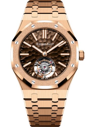 replica Audemars Piguet - 26730OR.GG.1320OR.01 Royal Oak Self-Winding Flying Tourbillon Pink Gold - Frosted / Dimpled Brown watch